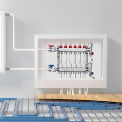 6-haarainen lattialämmityksen jakotukki ruostumaton teräs puolen tuuman PEX-putkille sisältää adapterit