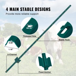 Aitatolppa U-profiili Q235 hiiliteräs 2 mm 1524 mm 10 kpl vihreä