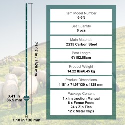 Metalliset U-kanavapylväät Q235-hiiliteräs 2 mm 182 cm 6 kpl jauhemaalattu vihreä ulkokäyttöön