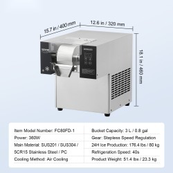 Lumihiutalejääkone ruostumatonta terästä 80 kilogrammaa vuorokaudessa ilmajäähdytys kahdella kolmen litran korilla