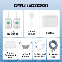 Lumijääkone nestekylmä 175 kg/24h 800 W kaksi 4 L säiliötä ruostumaton teräs