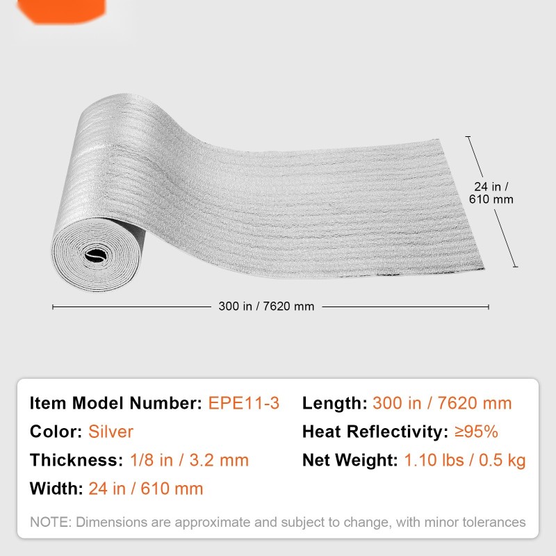 Eristerulla kaksipuolinen alumiinifolio EPE vaahto 3,2 mm 7,62 m 610 mm