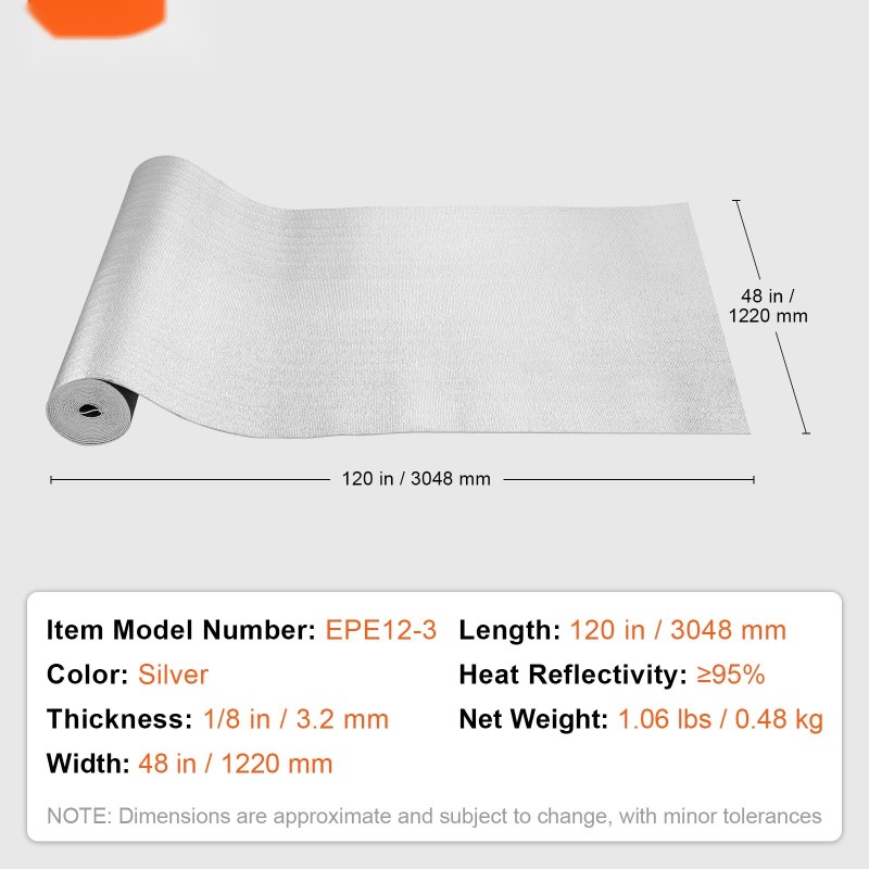 Kaksipuoleinen heijastava eristerulla alumiinifolio EPE-vaahto 1220x3048 mm 3,2 mm