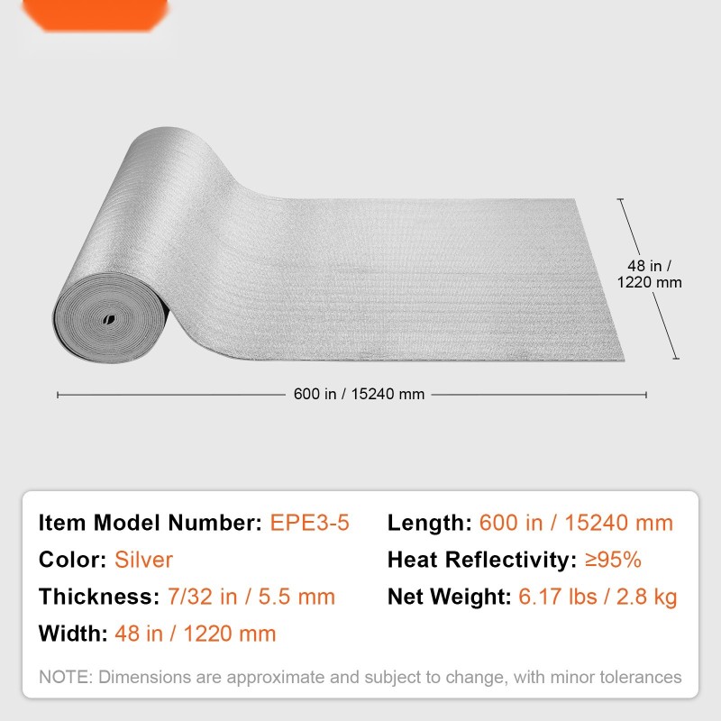 Kaksipuolinen eristerulla alumiinifolio ja EPE-vaahtoydin 5,5 mm 1220 mm x 15,24 m