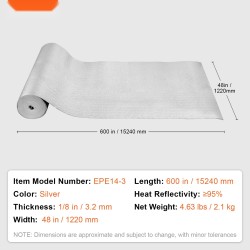 Heijastava eristerulla kaksipuolinen alumiinifolio EPE-vaahto 3,2 mm 1220 mm 15,24 m