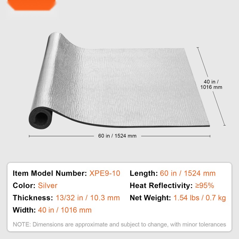 Lämpöä heijastava eristerulla alumiinifolio XPE-vaahtoydin 10,3 mm 1020 x 1524 mm