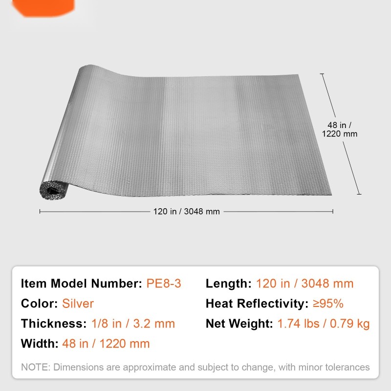 Heijastava kaksikerroksinen eristekierukka kaksipuolisella alumiinifoliolla 3,2 mm 1220 x 3048 mm