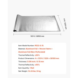 Eristerulla kaksipuolinen alumiinifolio rei'ittämätön kudottu 0,15 mm 1,22 m 38,1 m