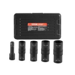 Pyöränmutterihylsysarja 1/2-tuuman veto CR-MO-teräs 6-kulmainen 4 kokoa 3 tuuman jatkovarsi säilytyskotelolla