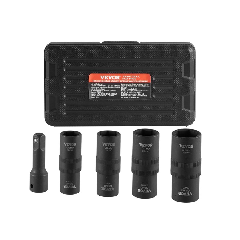 Pyöränmutterihylsysarja 1/2-tuuman veto CR-MO-teräs 6-kulmainen 4 kokoa 3 tuuman jatkovarsi säilytyskotelolla