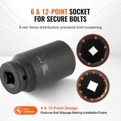 Syväiskuhylsysarja 12,7 mm kanta 14-osainen metrinen 6- ja 12-kulmainen CR-V-teräs säilytyslaukulla akselimuttereille