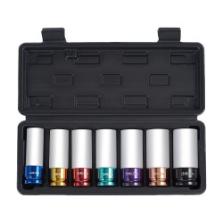 Iskevä pyöränmutterihylsysarja CR MO teräs 1 2 tuumainen 7 hylsyä 17 27 mm