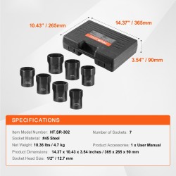 Pyöränlaakerin lukkomutterihylsysarja 12,7 mm 7-osainen CR-MO-teräksinen 6-kulmainen säilytyslaatikolla