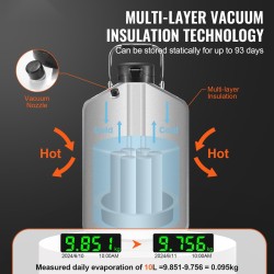 Nestetypensäiliö 10 L alumiiniseos tyhjiöeristetty 6 sisäsäiliötä kantolaukulla hihnoilla