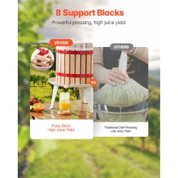 Hedelmä ja viiniprässi 18 l manuaalinen pyökkikorilla metallirungolla 8 tukipalikkaa