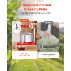 Käsikäyttöinen 3 l hedelmä- ja viinipuristin 2 ruostumatonta tynnyriä T-kahvalla työtasolle