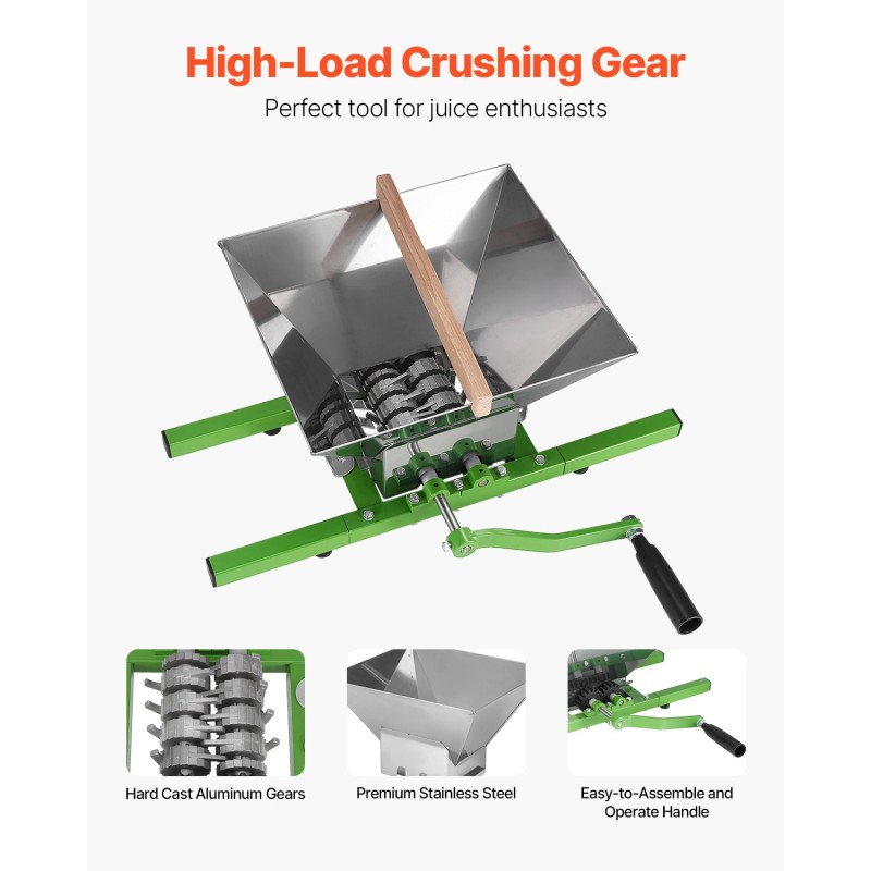 Hedelmä- ja omenamurskain ruostumatonta terästä 7 l käsikäyttöinen viiniin ja siideriin