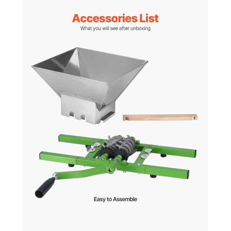 Hedelmä- ja omenamurskain ruostumatonta terästä 7 l käsikäyttöinen viiniin ja siideriin