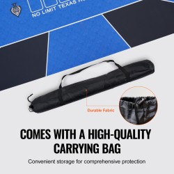 Pokerialusta luonnonkumipohjalla ja kangaspinnalla 1800 x 900 mm 6–8 pelaajalle sininen kantolaukku