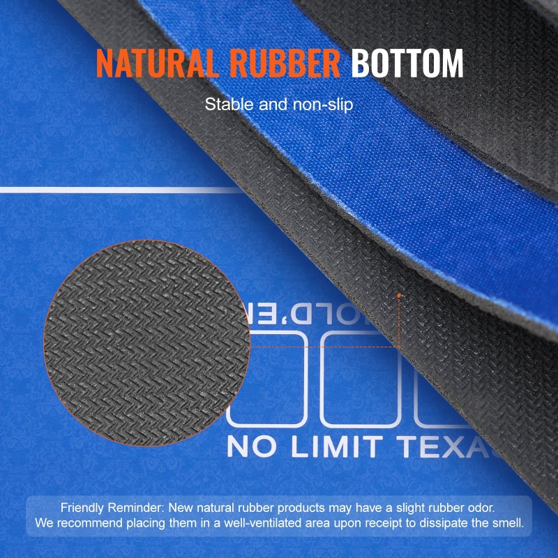 Pokerialusta luonnonkumipohjalla ja kangaspinnalla 1800 x 900 mm 6–8 pelaajalle sininen kantolaukku