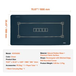 Pokerimatto 1800×900 mm luonnonkumipohjalla vedenpitävä kangaspinta 6–8 pelaajalle taitettava kantokassilla