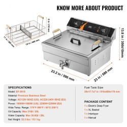 Sähköinen työtasomallinen syvärasvakeitin ruostumatonta terästä 20 litran öljytilavuudella 3000 wattia