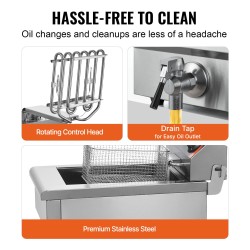 Pöytämallinen sähköinen uppopaistinkone yhden altaan ruostumatonta terästä kolmetuhatta wattia yhdeksän litraa