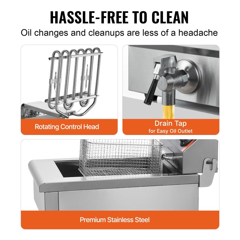 Pöytämallinen sähköinen uppopaistinkone yhden altaan ruostumatonta terästä kolmetuhatta wattia yhdeksän litraa