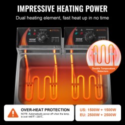 Sähköinen uppopaistinkattila ruostumatonta terästä 12 l öljykapasiteetti 3 irrotettavaa koria ammattikeittiöön