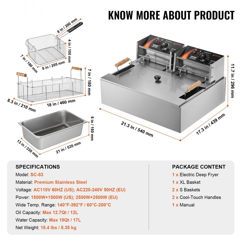 Sähköinen uppopaistinkattila ruostumatonta terästä 12 l öljykapasiteetti 3 irrotettavaa koria ammattikeittiöön