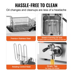 Sähköinen pöytämallinen rasvakeitin 5,9 l ruostumatonta terästä ammattikeittiöön 3000W