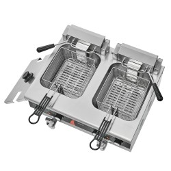 Sähköinen kaksisäiliöinen rasvakeitin ruostumatonta terästä kaksi 8,5 litran säiliötä ammattikeittiöön