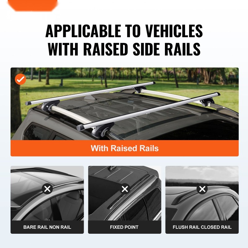 Alumiiniset säädettävät kattotangot 123 cm 90 kg 2 kpl korotetuille pitkittäiskaiteille