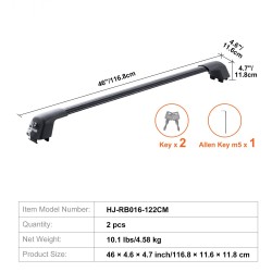 Kattotelineen lukittavat poikkipalkit 122,9 cm 2 kpl urallisille kattokaiteille ilman rakoa