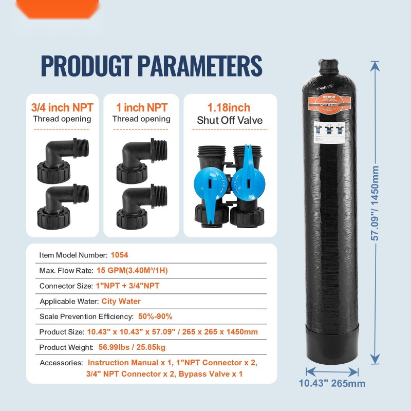 Koko talon suolaton kalkinpoistaja vedenpuhdistin kaupunkivedelle 1 tuuman ja 3/4 tuuman liitännöillä