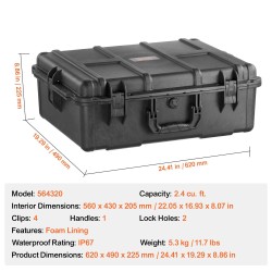 Kovakotelo IP67 vedenpitävä 560×430×205 mm esileikattu vaahtomuovi lukitusreiät