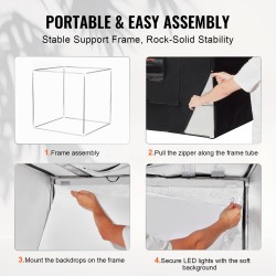 Valokuvausvalolaatikko 815x815x815 mm 210 LED-valoa 5600K värintoistoindeksi ≥95 5 irrotettavaa taustaa