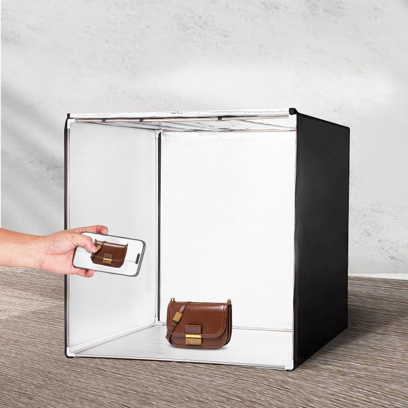 Valokuvausvalolaatikko 815x815x815 mm 210 LED-valoa 5600K värintoistoindeksi ≥95 5 irrotettavaa taustaa