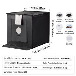 Valokuvausvalolaatikko 505x485x495 mm säädettävä värilämpötila 3000–5600K 160 LED 6 taustaa