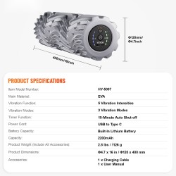 Värisevä hierontarulla 16-tuumainen korkeatiheyksinen EVA-pinta 5 värinävoimakkuutta 3 värinätilaa