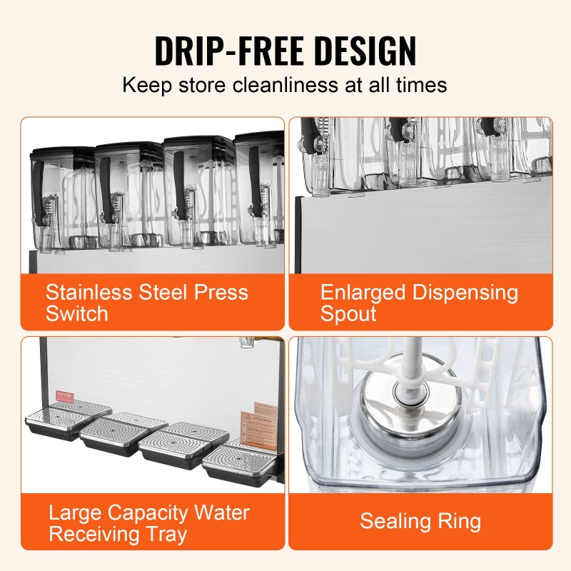 Kylmäjuoma-annostelija ruostumattomasta teräksestä neljällä kahdentoista litran säiliöllä viisisataakymmenen watin