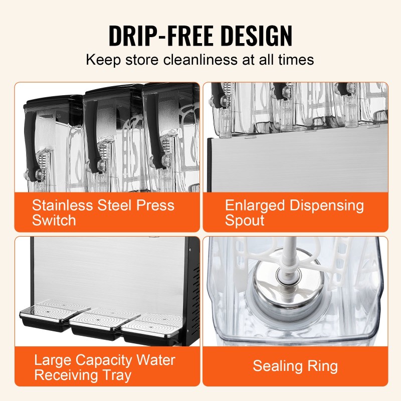 Kaupallinen juoma-annostelija 3 säiliötä jokainen 12 l jäähdytys 7–12 °C