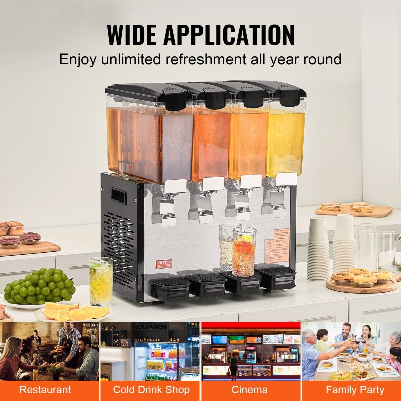 Kaupallinen juoma-annostelija 4 säiliötä 10 L elintarvikekelpoinen kylmille juomille