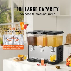 Kylmäjuoma-annostelija kolme säiliötä jokaisessa kahdeksantoista litraa ruostumaton teräs ammattikäyttöön