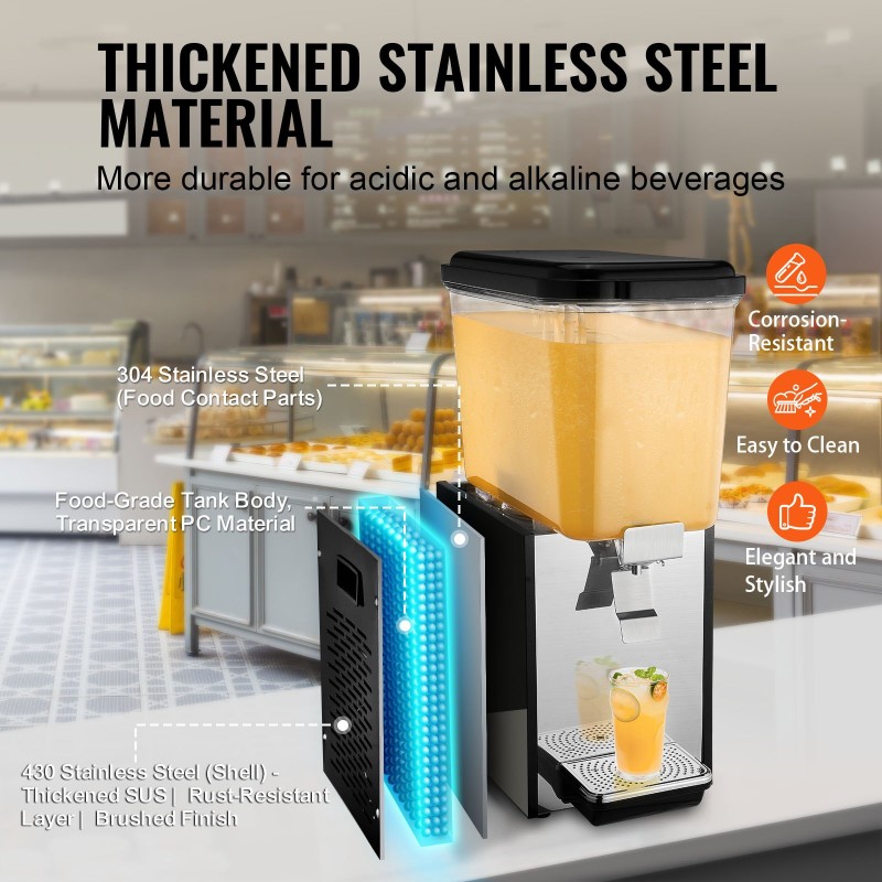 Kylmäjuoma-annostelija 18 l elintarvikekelpoinen säiliö ammattikäyttöön 300 watin teho