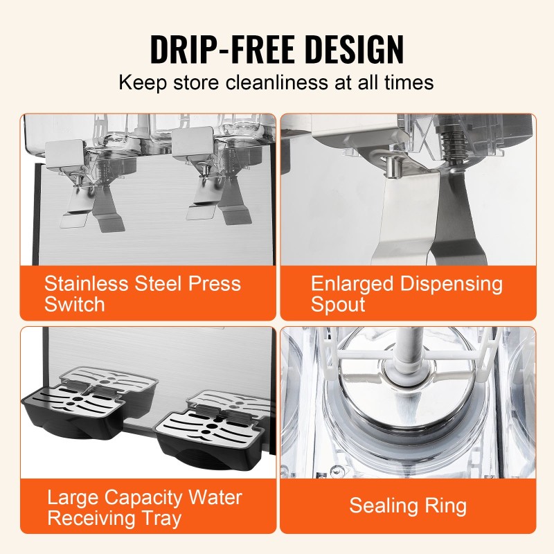 Juoma-annostelija kaksi säiliötä kahdeksantoista litraa kukin ruostumattomasta teräksestä kylmille juomille