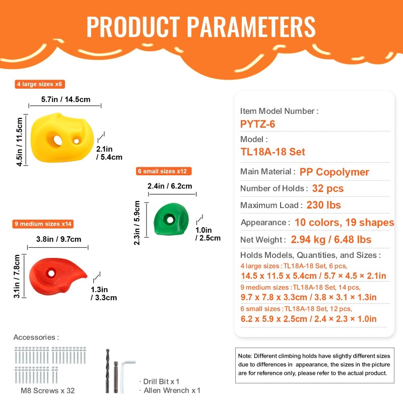 Kiipeilyotteet 32 kpl PP-kopolymeeri erikokoiset lapsille ja aikuisille sisä- ja ulkokäyttöön