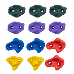 Puuun kiinnitettävä PP-kopolymeerinen kiipeilypidikesetti 12 pidikettä 6 hihnaa räikkäkiinnittimillä