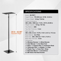 Lattiamallinen projektoriteline säädettävä 770–1610 mm muovitarjotin rautalevypohja 8,5 kg kantavuus