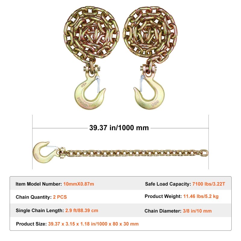 Kuljetussidontaketju G80 10 mm 0,87 m 3,22 t 2 kpl hinauskäyttöön